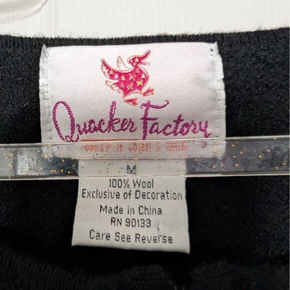 The Quacker Factory Fairy Cardigan Womens Size Medium Black Wool Beaded Full Zip - Picture 5 of 11